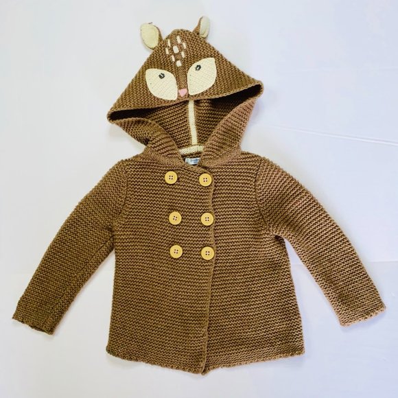 Baby Boden Knitted Deer Hooded Cardigan in Mocha Brown Size 6-12 months - Picture 1 of 5